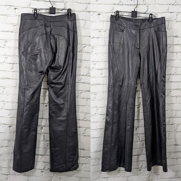 Vintage Black leather flared leg pants cuir Dimitri size 12 - Picture 1 of 9